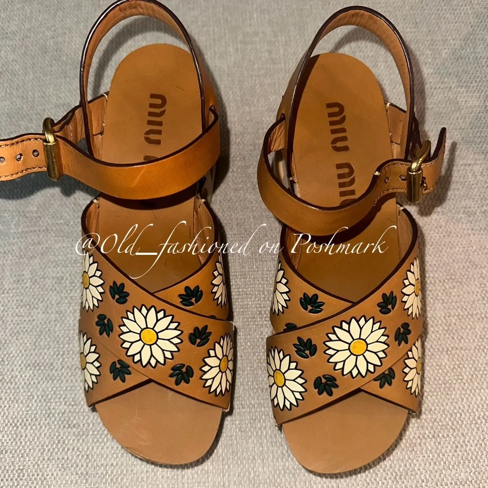 MIU MIU Platform Leather Sandals 37 - Picture 8 of 15